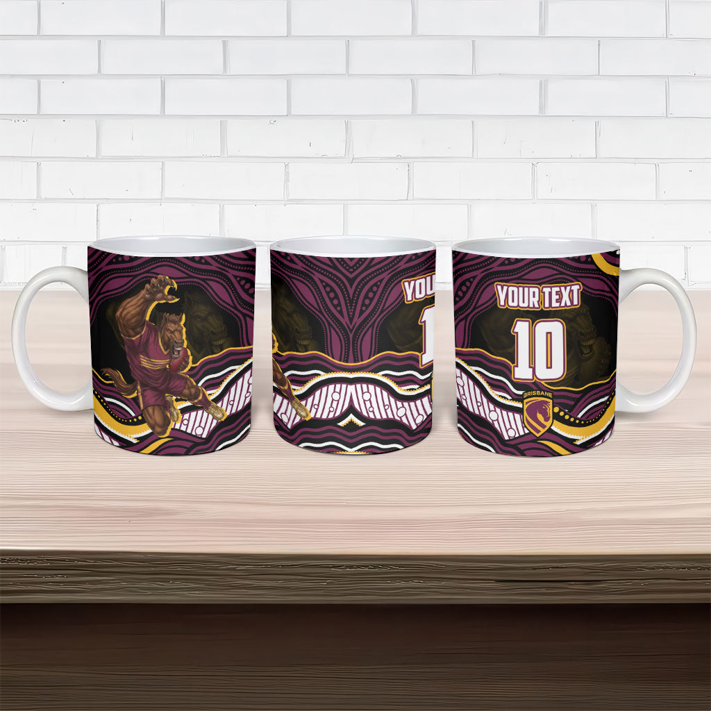 Personalized Brisbane Broncos Ceramic Mug Aboriginal Dot Art - Dreamtime Rugby Mascot