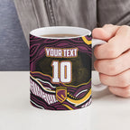Personalized Brisbane Broncos Ceramic Mug Aboriginal Dot Art - Dreamtime Rugby Mascot