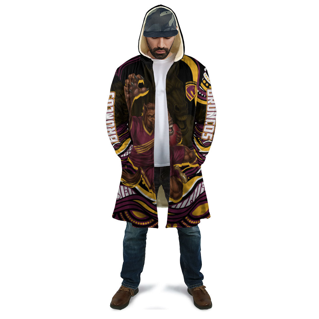 Personalized Brisbane Broncos Cloak Aboriginal Dot Art - Dreamtime Rugby Mascot