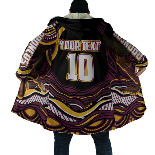 Personalized Brisbane Broncos Cloak Aboriginal Dot Art - Dreamtime Rugby Mascot