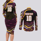 Personalized Brisbane Broncos Couples Matching Long Sleeve Bodycon Dress and Long Sleeve Button Shirt Aboriginal Dot Art - Dreamtime Rugby Mascot