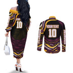 Personalized Brisbane Broncos Couples Matching Off The Shoulder Long Sleeve Dress and Long Sleeve Button Shirt Aboriginal Dot Art - Dreamtime Rugby Mascot