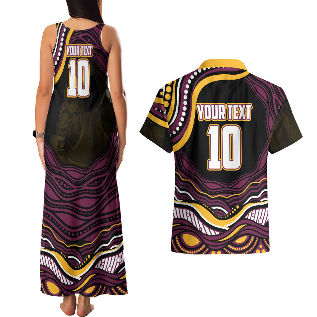 Personalized Brisbane Broncos Couples Matching Tank Maxi Dress and Hawaiian Shirt Aboriginal Dot Art - Dreamtime Rugby Mascot
