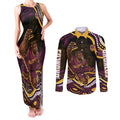 Personalized Brisbane Broncos Couples Matching Tank Maxi Dress and Long Sleeve Button Shirt Aboriginal Dot Art - Dreamtime Rugby Mascot