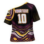 Personalized Brisbane Broncos Cross Shoulder Shirt Aboriginal Dot Art - Dreamtime Rugby Mascot
