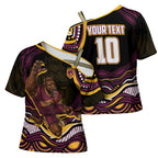 Personalized Brisbane Broncos Cross Shoulder Shirt Aboriginal Dot Art - Dreamtime Rugby Mascot