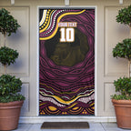 Personalized Brisbane Broncos Door Cover Aboriginal Dot Art - Dreamtime Rugby Mascot