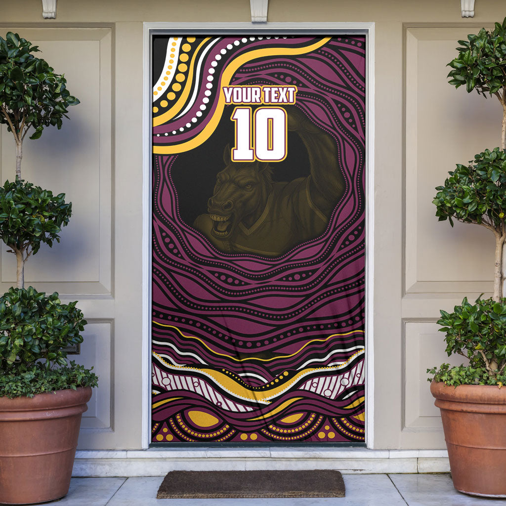 Personalized Brisbane Broncos Door Cover Aboriginal Dot Art - Dreamtime Rugby Mascot