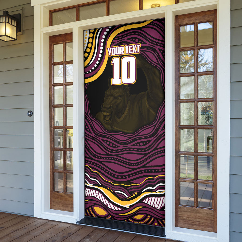 Personalized Brisbane Broncos Door Cover Aboriginal Dot Art - Dreamtime Rugby Mascot