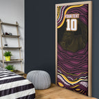 Personalized Brisbane Broncos Door Cover Aboriginal Dot Art - Dreamtime Rugby Mascot