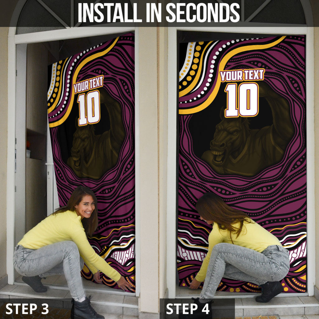 Personalized Brisbane Broncos Door Cover Aboriginal Dot Art - Dreamtime Rugby Mascot