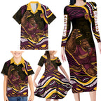 Personalized Brisbane Broncos Family Matching Long Sleeve Bodycon Dress and Hawaiian Shirt Aboriginal Dot Art - Dreamtime Rugby Mascot