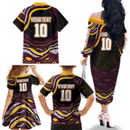Personalized Brisbane Broncos Family Matching Off The Shoulder Long Sleeve Dress and Hawaiian Shirt Aboriginal Dot Art - Dreamtime Rugby Mascot