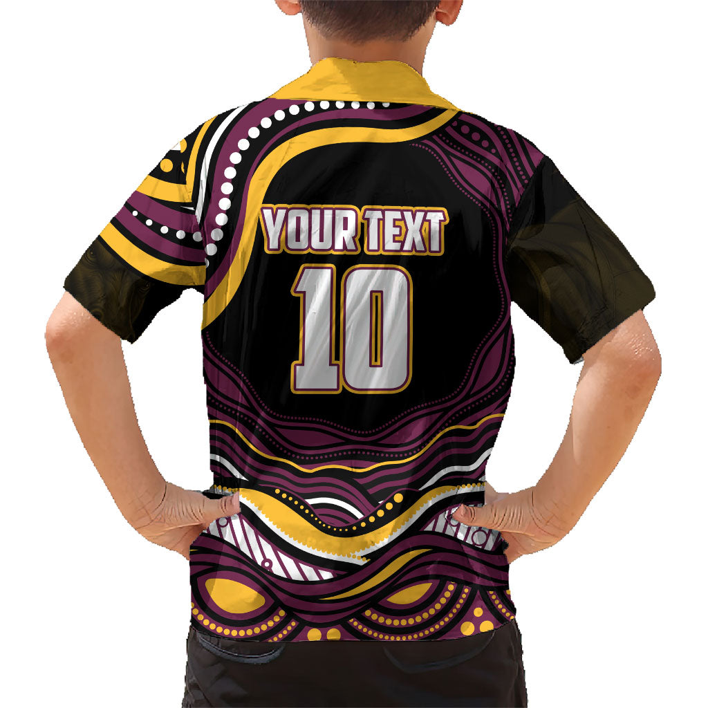 Personalized Brisbane Broncos Family Matching Off Shoulder Maxi Dress and Hawaiian Shirt Aboriginal Dot Art - Dreamtime Rugby Mascot