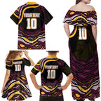 Personalized Brisbane Broncos Family Matching Off Shoulder Maxi Dress and Hawaiian Shirt Aboriginal Dot Art - Dreamtime Rugby Mascot