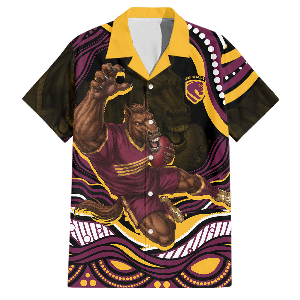 Personalized Brisbane Broncos Family Matching Off Shoulder Short Dress and Hawaiian Shirt Aboriginal Dot Art - Dreamtime Rugby Mascot