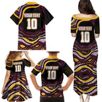 Personalized Brisbane Broncos Family Matching Puletasi and Hawaiian Shirt Aboriginal Dot Art - Dreamtime Rugby Mascot