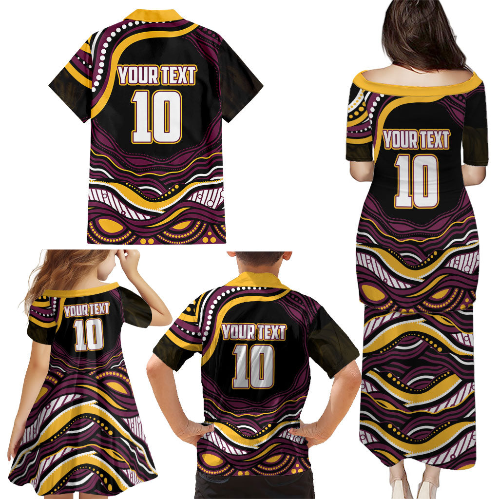 Personalized Brisbane Broncos Family Matching Puletasi and Hawaiian Shirt Aboriginal Dot Art - Dreamtime Rugby Mascot