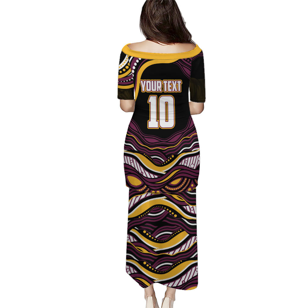 Personalized Brisbane Broncos Family Matching Puletasi and Hawaiian Shirt Aboriginal Dot Art - Dreamtime Rugby Mascot