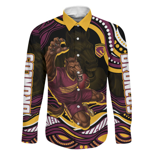 Personalized Brisbane Broncos Family Matching Short Sleeve Bodycon Dress and Hawaiian Shirt Aboriginal Dot Art - Dreamtime Rugby Mascot