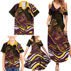 Personalized Brisbane Broncos Family Matching Summer Maxi Dress and Hawaiian Shirt Aboriginal Dot Art - Dreamtime Rugby Mascot