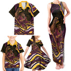 Personalized Brisbane Broncos Family Matching Tank Maxi Dress and Hawaiian Shirt Aboriginal Dot Art - Dreamtime Rugby Mascot