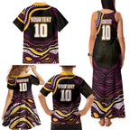 Personalized Brisbane Broncos Family Matching Tank Maxi Dress and Hawaiian Shirt Aboriginal Dot Art - Dreamtime Rugby Mascot