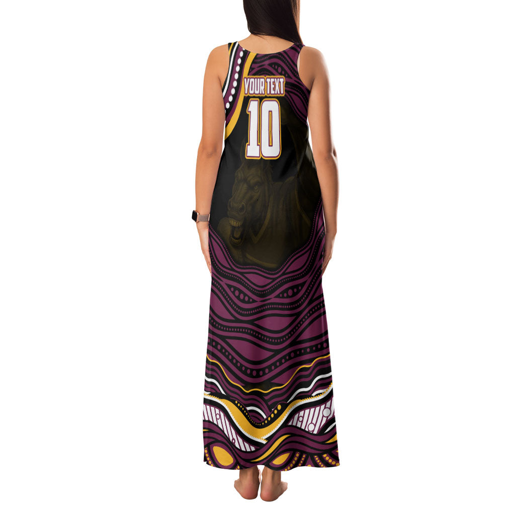 Personalized Brisbane Broncos Family Matching Tank Maxi Dress and Hawaiian Shirt Aboriginal Dot Art - Dreamtime Rugby Mascot