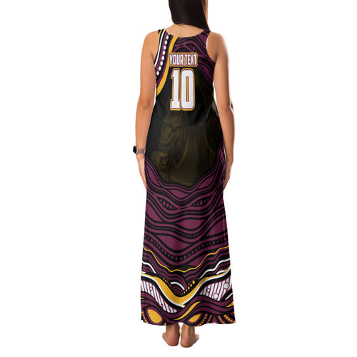 Personalized Brisbane Broncos Family Matching Tank Maxi Dress and Hawaiian Shirt Aboriginal Dot Art - Dreamtime Rugby Mascot