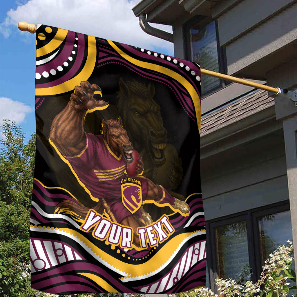 Personalized Brisbane Broncos Garden Flag Aboriginal Dot Art - Dreamtime Rugby Mascot