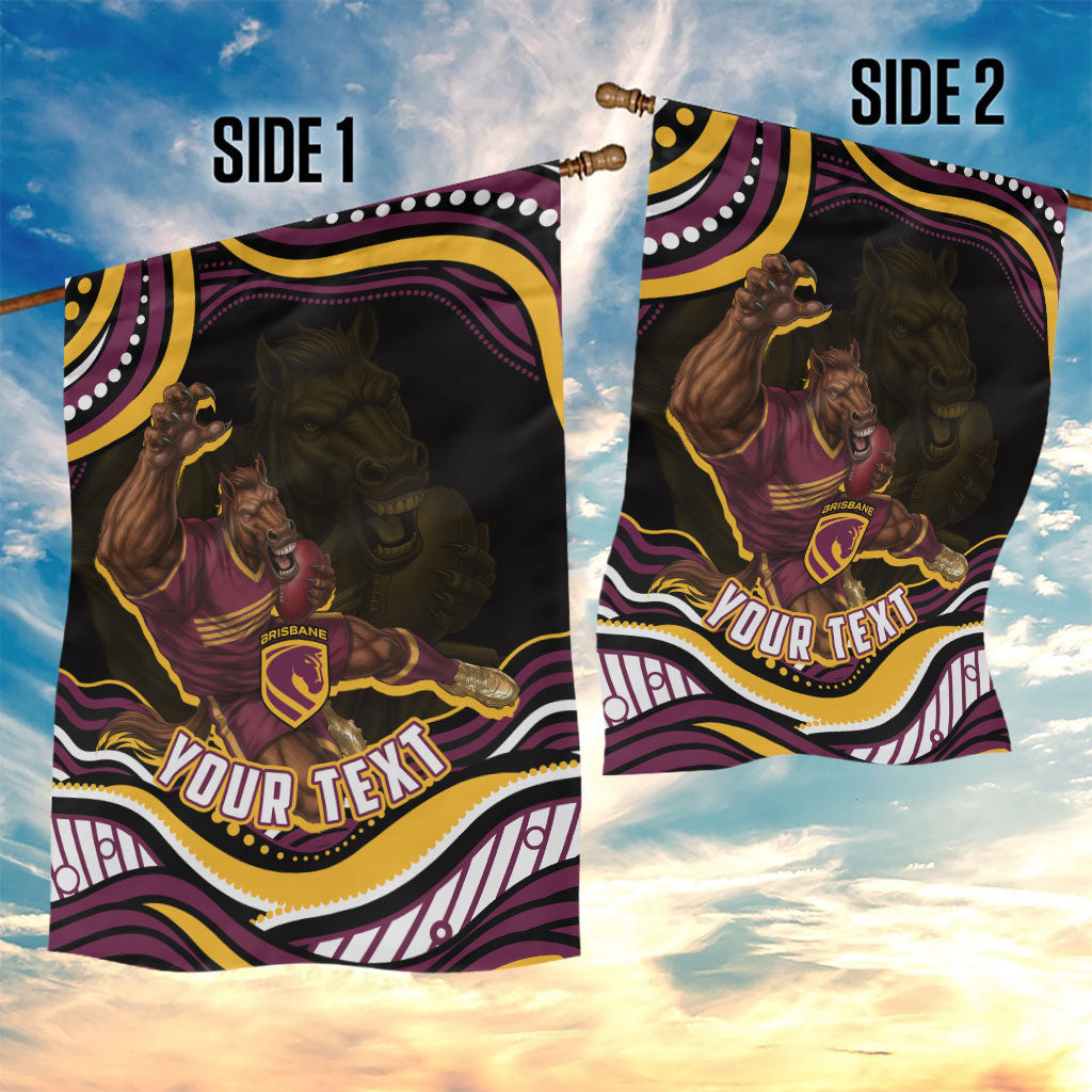Personalized Brisbane Broncos Garden Flag Aboriginal Dot Art - Dreamtime Rugby Mascot