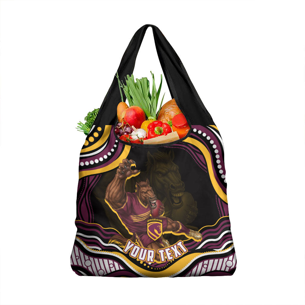 Personalized Brisbane Broncos Grocery Bag Aboriginal Dot Art - Dreamtime Rugby Mascot