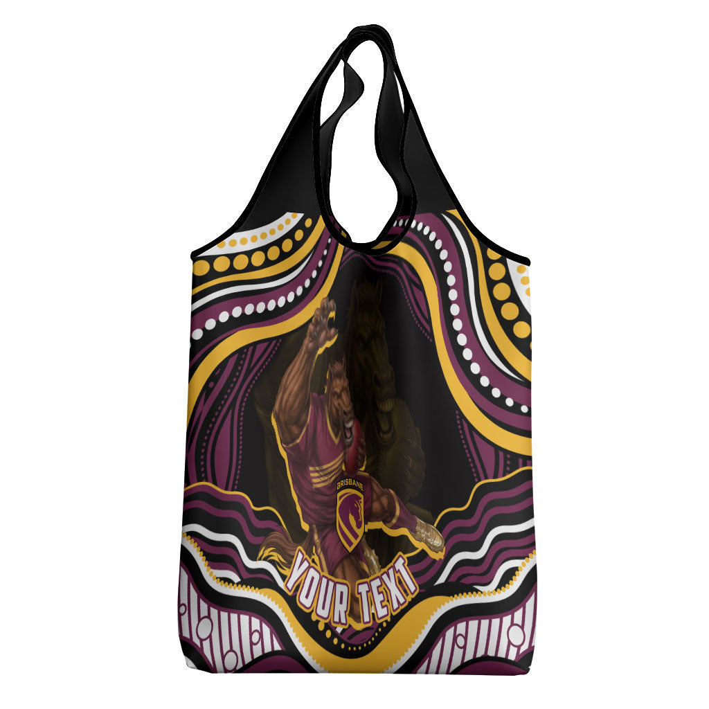 Personalized Brisbane Broncos Grocery Bag Aboriginal Dot Art - Dreamtime Rugby Mascot