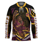 Personalized Brisbane Broncos Hockey Jersey Aboriginal Dot Art - Dreamtime Rugby Mascot