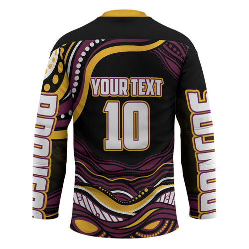 Personalized Brisbane Broncos Hockey Jersey Aboriginal Dot Art - Dreamtime Rugby Mascot