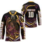 Personalized Brisbane Broncos Hockey Jersey Aboriginal Dot Art - Dreamtime Rugby Mascot