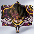 Personalized Brisbane Broncos Hooded Blanket Aboriginal Dot Art - Dreamtime Rugby Mascot