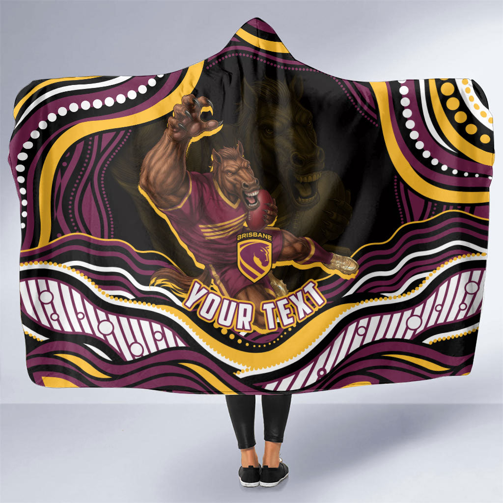 Personalized Brisbane Broncos Hooded Blanket Aboriginal Dot Art - Dreamtime Rugby Mascot