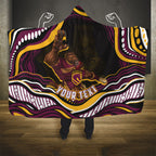 Personalized Brisbane Broncos Hooded Blanket Aboriginal Dot Art - Dreamtime Rugby Mascot
