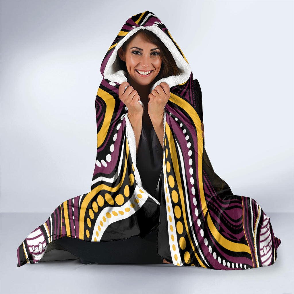 Personalized Brisbane Broncos Hooded Blanket Aboriginal Dot Art - Dreamtime Rugby Mascot