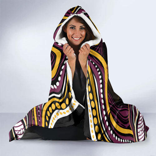 Personalized Brisbane Broncos Hooded Blanket Aboriginal Dot Art - Dreamtime Rugby Mascot