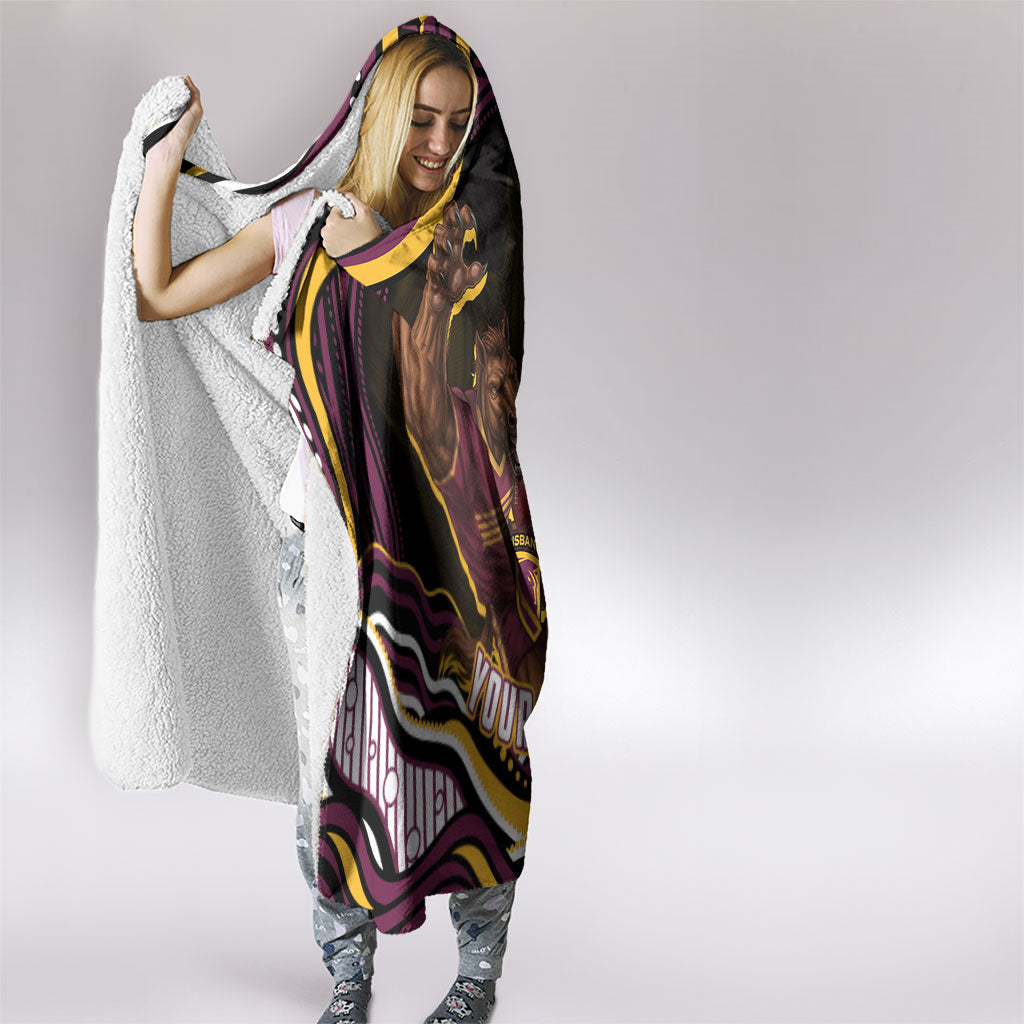 Personalized Brisbane Broncos Hooded Blanket Aboriginal Dot Art - Dreamtime Rugby Mascot