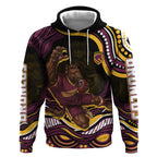 Personalized Brisbane Broncos Hoodie Aboriginal Dot Art - Dreamtime Rugby Mascot