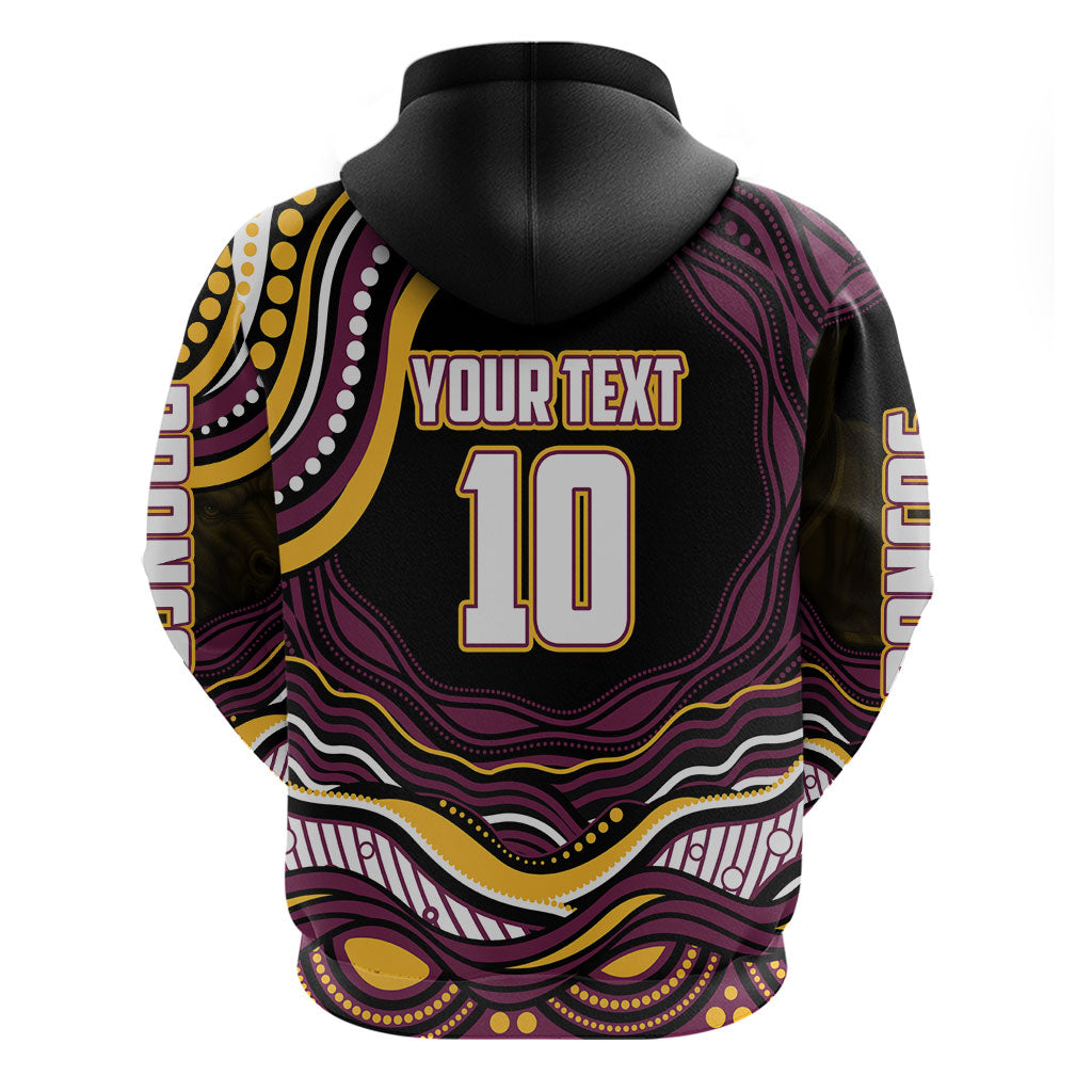 Personalized Brisbane Broncos Hoodie Aboriginal Dot Art - Dreamtime Rugby Mascot