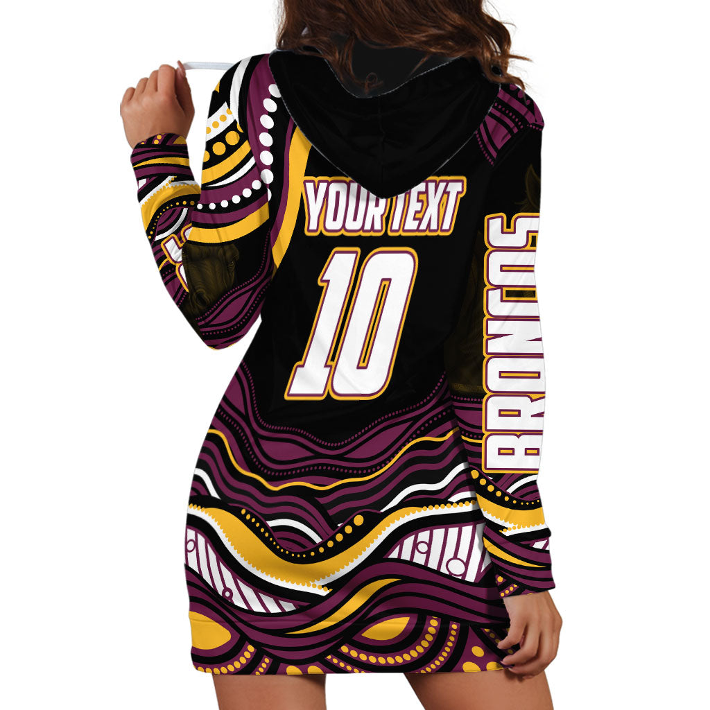 Personalized Brisbane Broncos Hoodie Dress Aboriginal Dot Art - Dreamtime Rugby Mascot