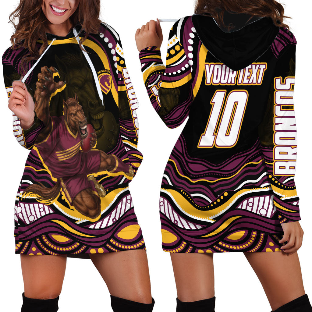 Personalized Brisbane Broncos Hoodie Dress Aboriginal Dot Art - Dreamtime Rugby Mascot