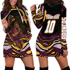 Personalized Brisbane Broncos Hoodie Dress Aboriginal Dot Art - Dreamtime Rugby Mascot