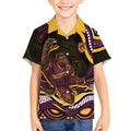 Personalized Brisbane Broncos Kid Hawaiian Shirt Aboriginal Dot Art - Dreamtime Rugby Mascot