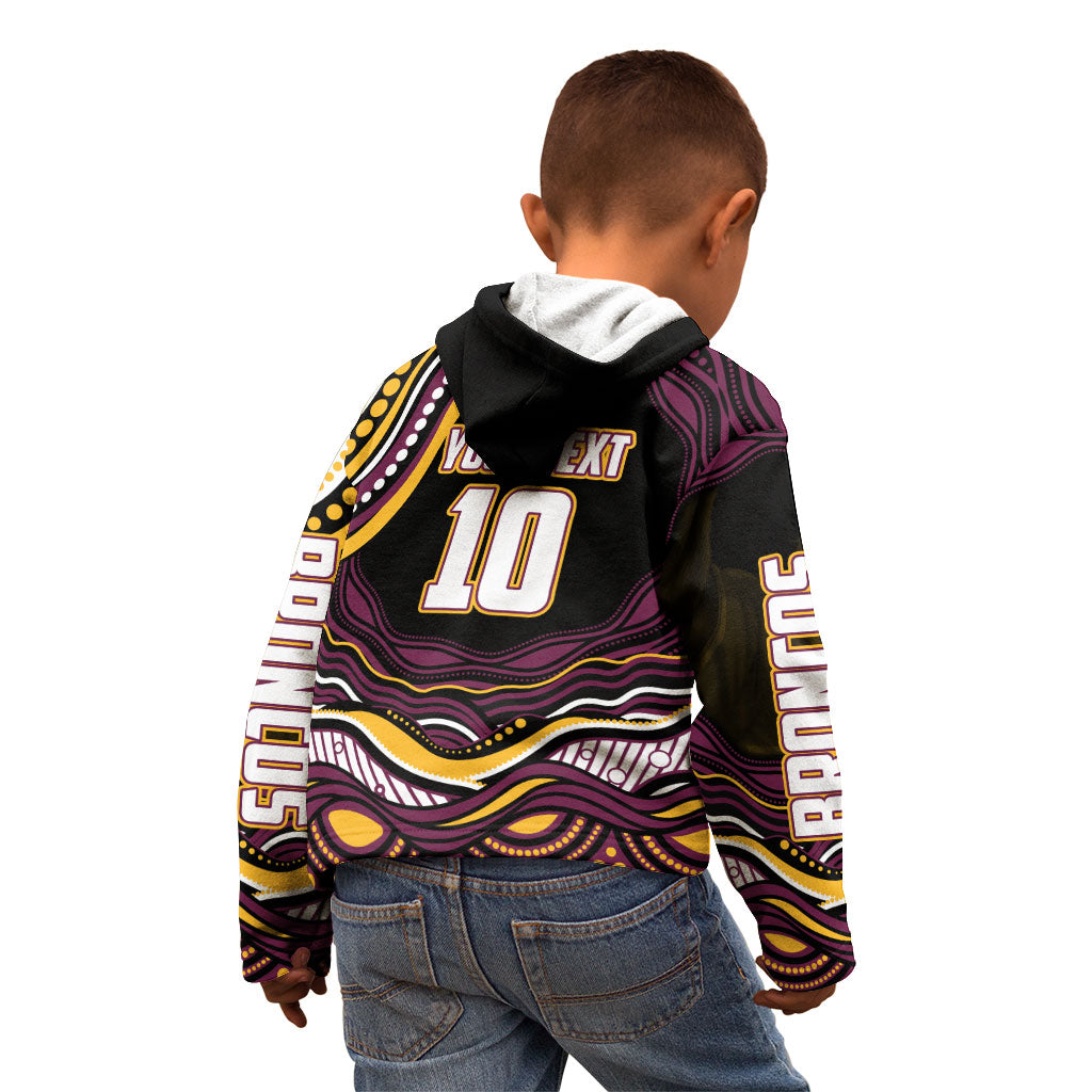 Personalized Brisbane Broncos Kid Hoodie Aboriginal Dot Art - Dreamtime Rugby Mascot