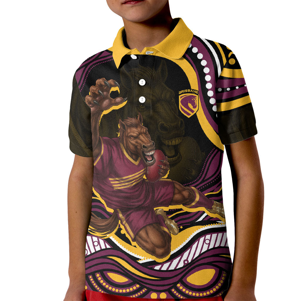 Personalized Brisbane Broncos Kid Polo Shirt Aboriginal Dot Art - Dreamtime Rugby Mascot